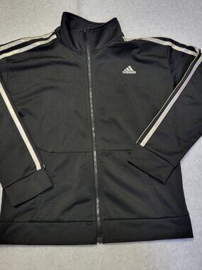 Adidas Youth Track Jacket Zip Up White Stripe Black Size M (10/12)